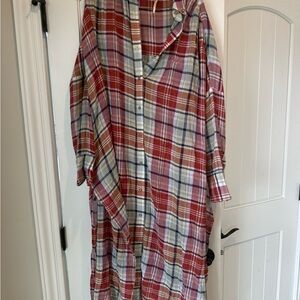 Free People Plaid Shirt Dress - Red and Blue